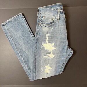 H&M Distressed Jeans Men's 32x32 Blue Light Wash Shredded Grunge Modern Tapered